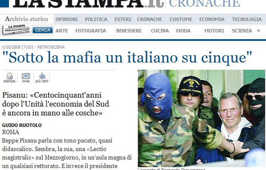 "Co piąty Włoch żyje w sferze wpływów mafii"
