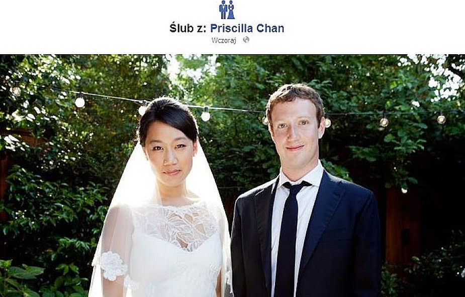 USA: Mark Zuckerberg ożenił się z Priscillą Chan
