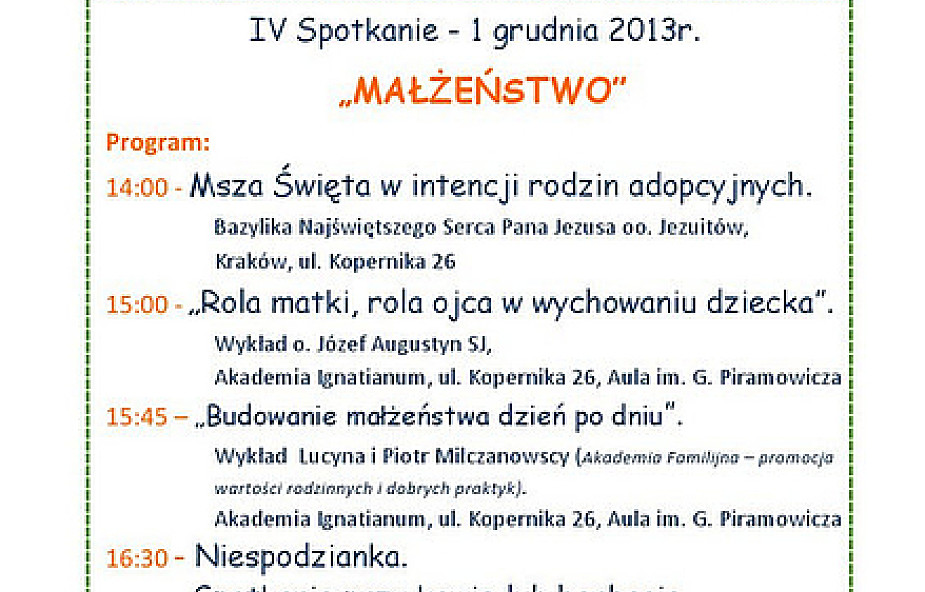 IV Małopolskie Spotkania Rodzin Adopcyjnych