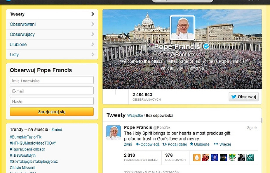 Wiadomość od papieża Franciszka na Twiterze