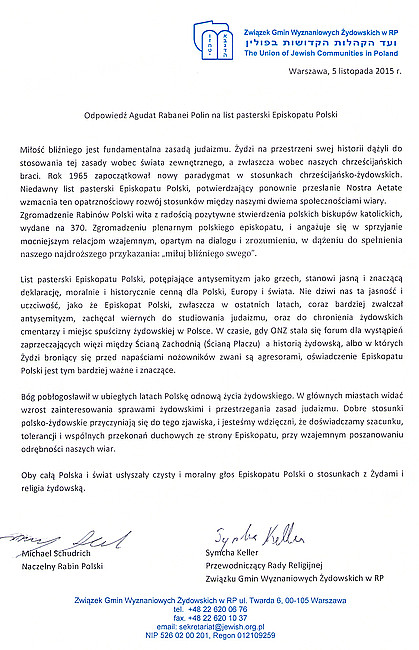 Rada Rabinów Polski dziękuje Episkopatowi za list - zdjęcie w treści artykułu