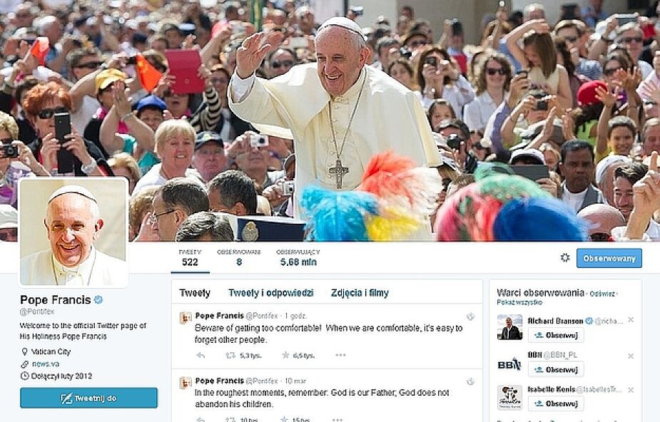 Papieski tweet o wygodach i drugim człowieku