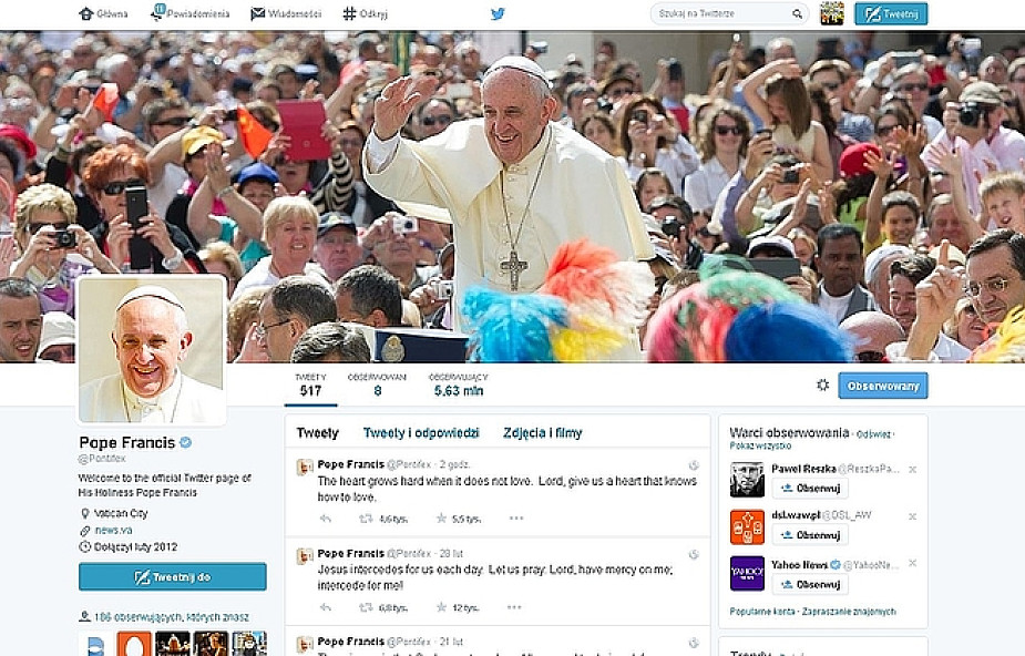 Papież na Twitterze o kamieniejącym sercu