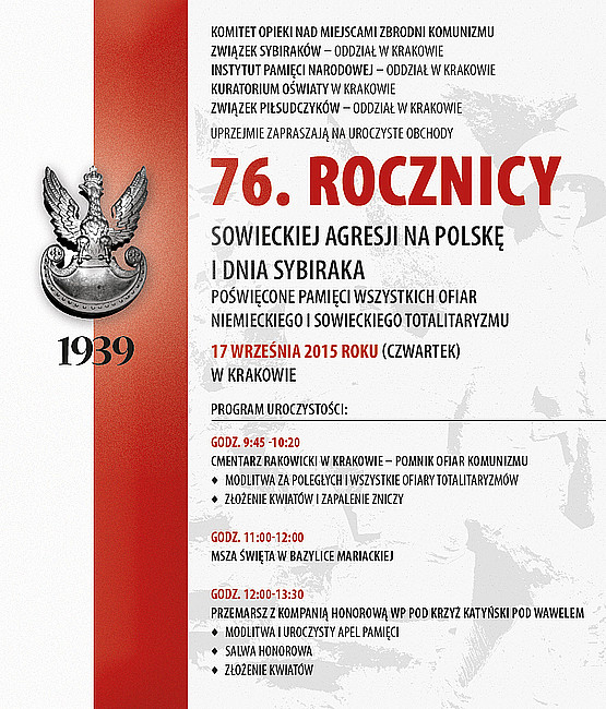 Kraków: obchody 76. rocznicy agresji ZSRR na Polskę - zdjęcie w treści artykułu