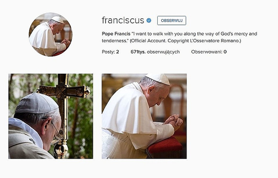 Powstało papieskie konto na Instagramie