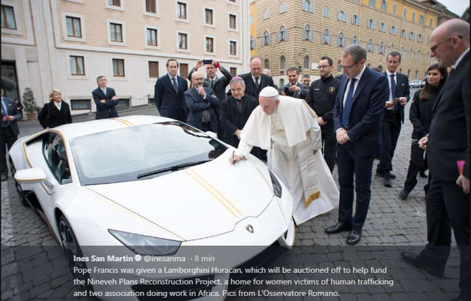Zaprezentowano najnowszy samochód papieża. To Lamborghini Huracan [FOTO]