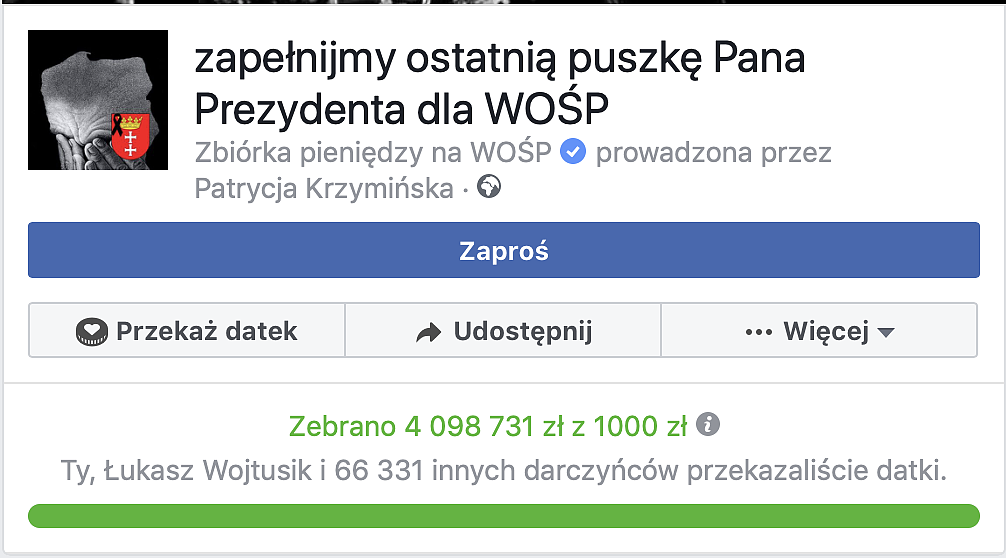 Ostatnia puszka prezydenta Adamowicza dla WOŚP. Chciała zebrać tysiąc złotych, na koncie ma już ponad 4 mln! - zdjęcie w treści artykułu