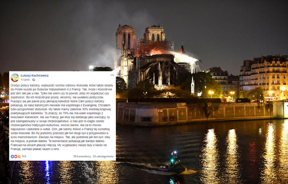 Ks. Kachnowicz o komentarzach internautów dotyczących pożaru Notre-Dame