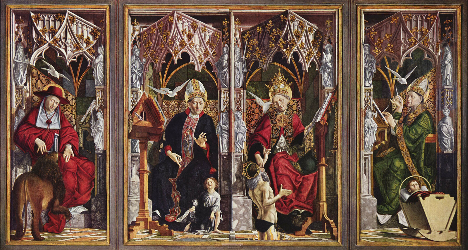 Doktorzy Kościoła: Hieronim, Augustyn, Grzegorz i Ambroży - Michael Pacher, Public domain, via Wikimedia Commons