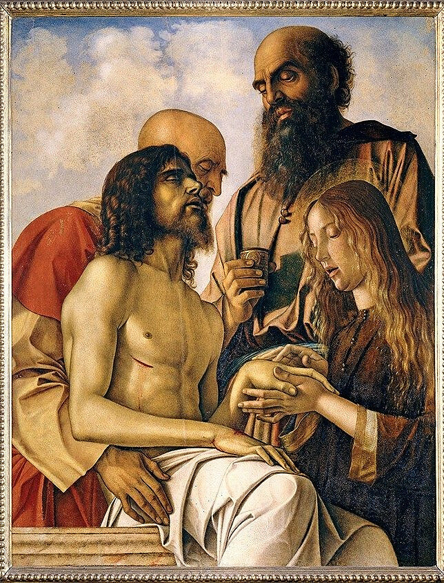 Święci Józef z Arymatei, Nikodem i Maria Magdalena opłakują Jezusa - Giovanni Bellini - Musei Vaticani