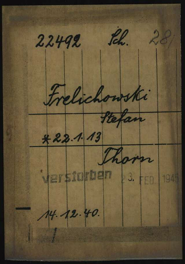 Karta rejestracyjna Stefana W. Frelichowskiego w Dachau - Arolsen Archives, CC BY-SA 4.0 www.creativecommons.org, via Wikimedia Commons