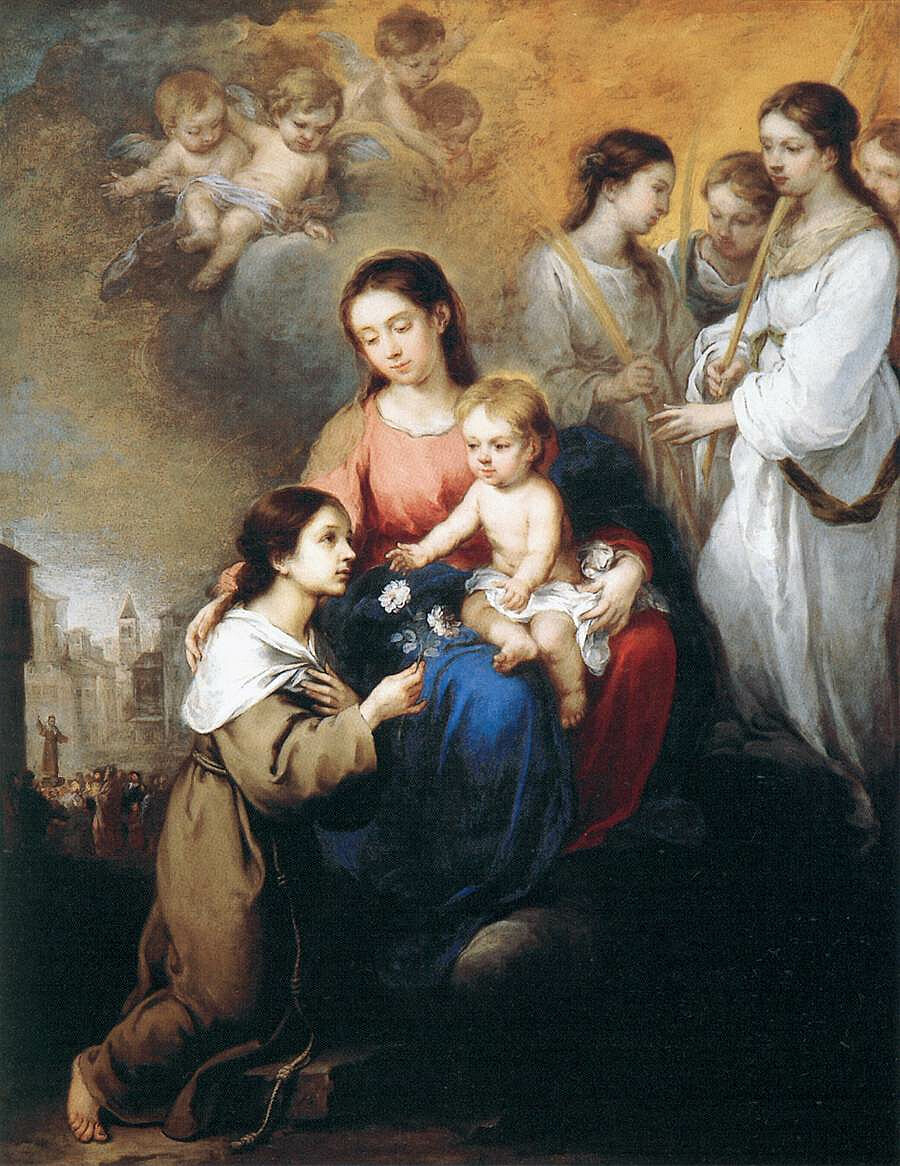 Matka Boża z Dzieciątkiem i św. Róża z Viterbo - Bartolomé Esteban Murillo, Public domain, via Wikimedia Commons