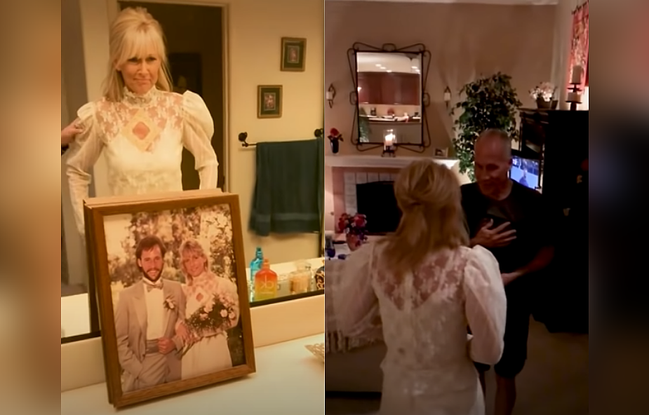 Po 35 latach od ślubu założyła ponownie białą suknię. Reakcja męża stała się hitem internetu