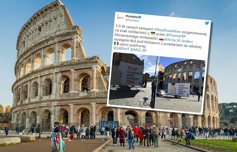 Włosi zainteresowali się polskim billboardem „Stop Russia now!” stojącym przed Koloseum