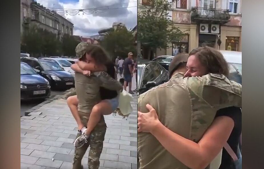 Prawdziwa miłość! Ukraiński żołnierz powrócił do swojej ukochanej [NAGRANIE]